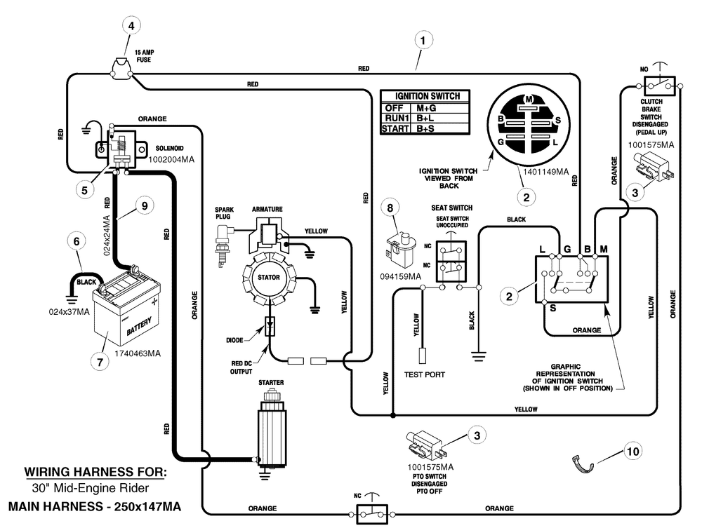 Electrical System Diagram and Parts List for 309006X50C  Briggs and Stratton Lawn Tractor
